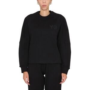 Y-3 Womens Black Long Sleeve Logo Crew Neck Cozy Sweater Sweatshirt Top Size M